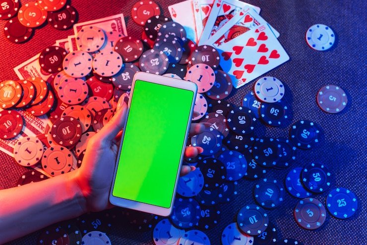 Tampilan antarmuka sports betting di perangkat mobile dengan tema gelap neon